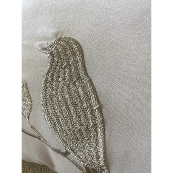 White lumbar throw pillow with gray embroidered birds, 8 inches X 14 inches - Picture 8 of 8